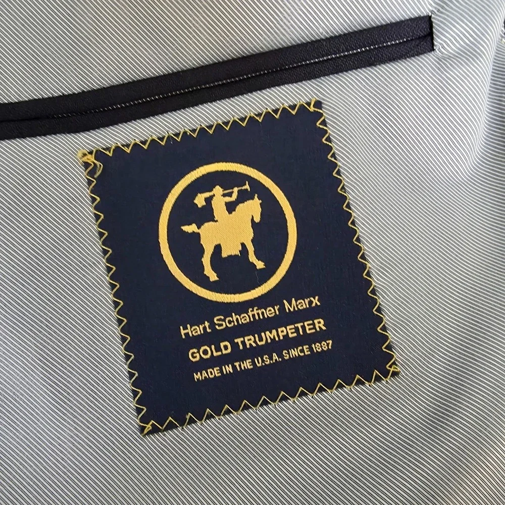 Hart Schaffner Max Gold Trumpeter‎ Blazer Jacket Mens 43R Blue Sports Coat Vent